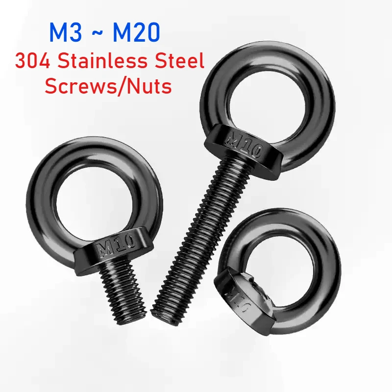 M3 M4 M5 M6 M8 M10 M12 M14 M16 M18 M20 Black 304 Stainless Steel Ring Lifting Eyebolt Marine Lifting Eye Screws/Nuts