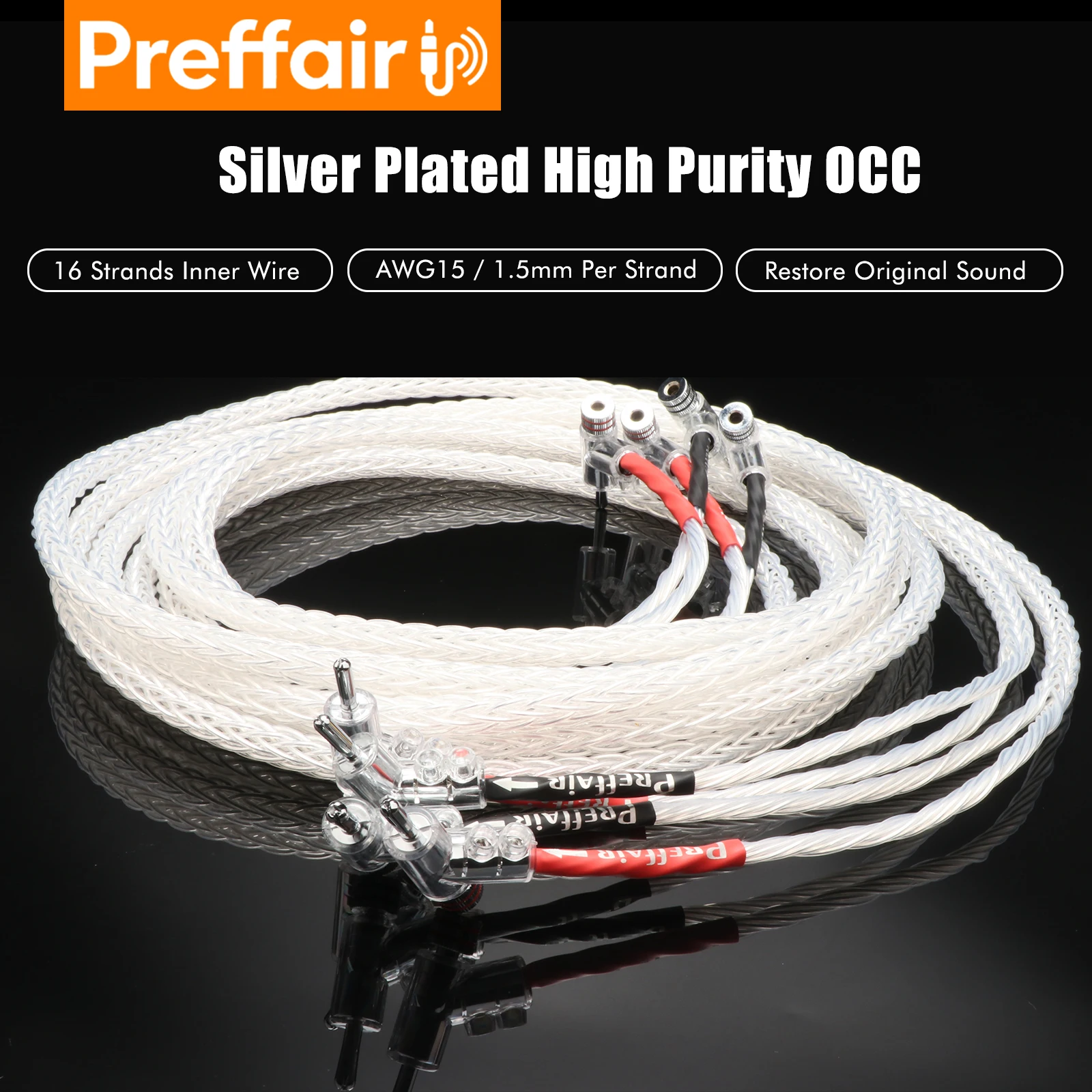 Preffair 6N OCC Silver plated Speaker Cable Rhodium plated banana plug binding post terminal bi-wiring for amplifier speaker