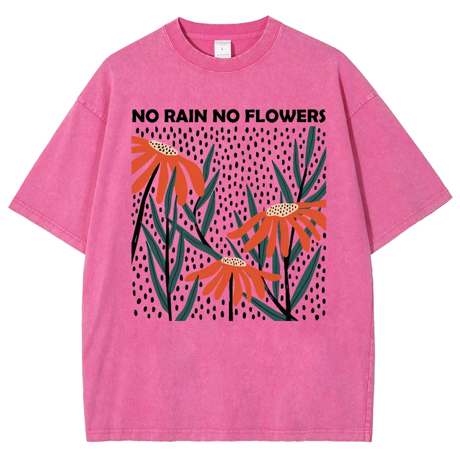 Flower Rain Print 2024 New Women's T-Shirt Oversized Wash Denim Couple Half Sleeve Street Cool Top Fashion Design Tees