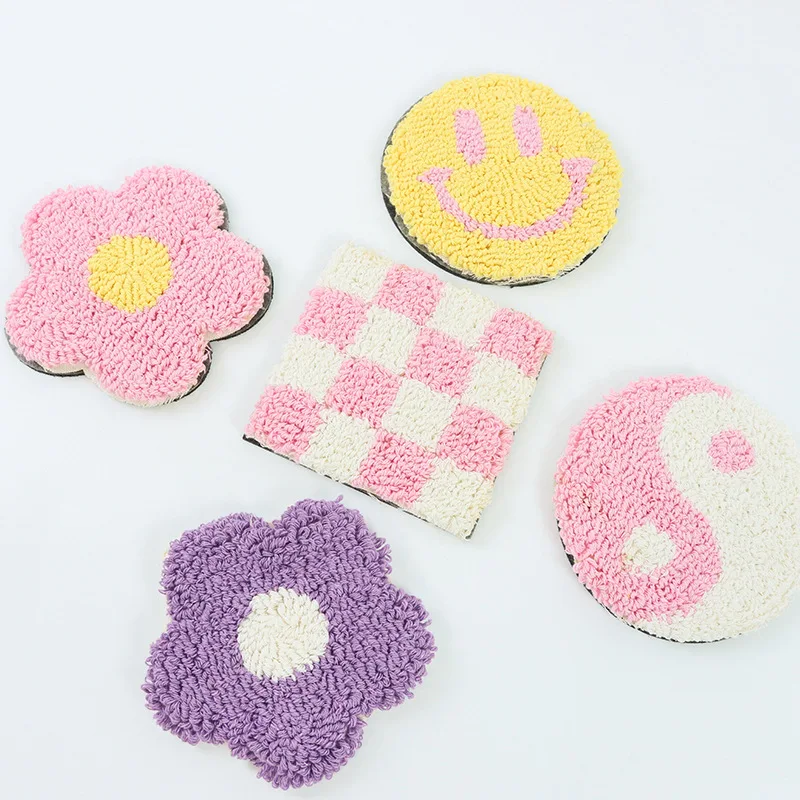 12cm Hand Tufted Plush Flower Coaster Thermal Insulation Table Mat Home Gift Carpet Coaster Table Decoration Accessories