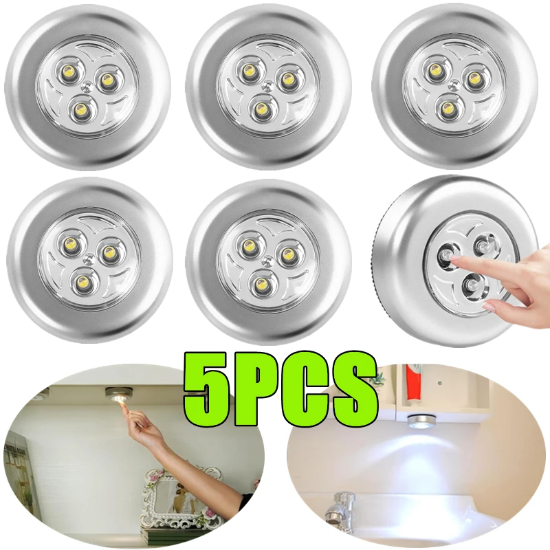 5-1PC 3 LED Night Light Touch Control Under Cabinet Light Wireless Wall Lamp Touch Switch Bedside Lamp Battery Powered Bedroom