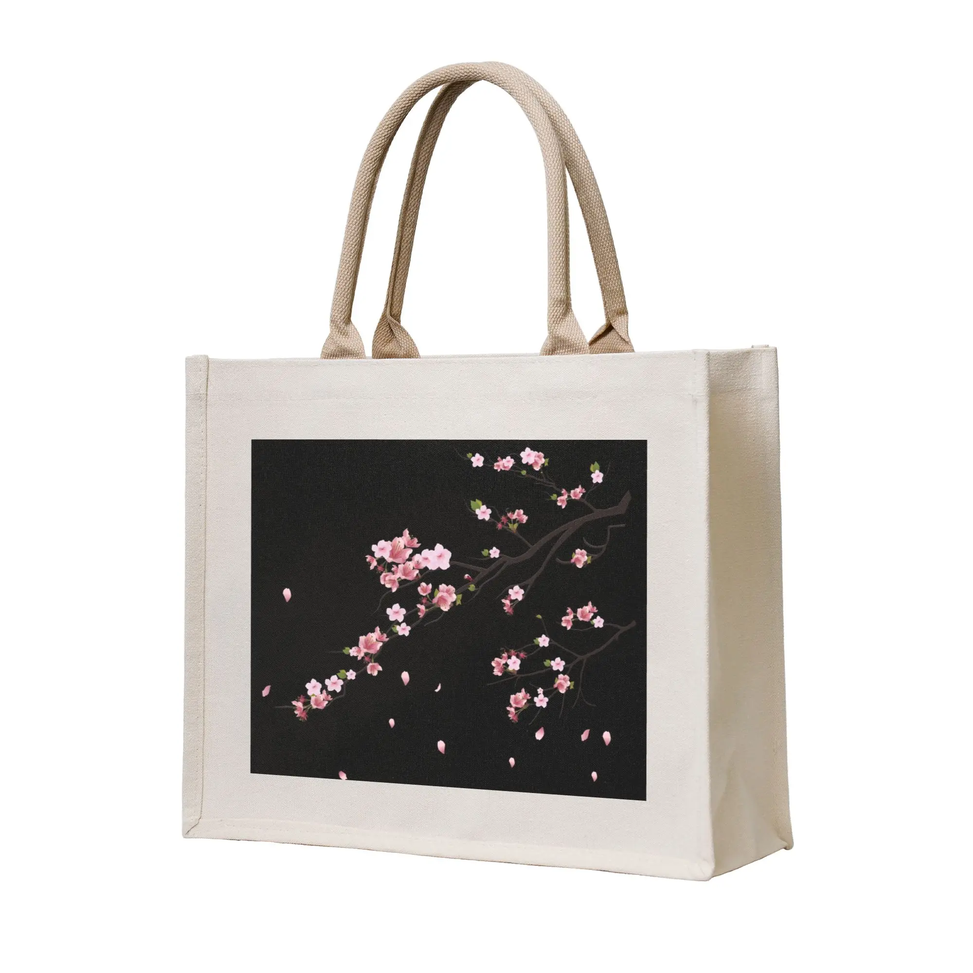 Bolso de compras con diseño de ramas de Sakura japonés, bolso de hombro portátil con flores de cerezo, para compras