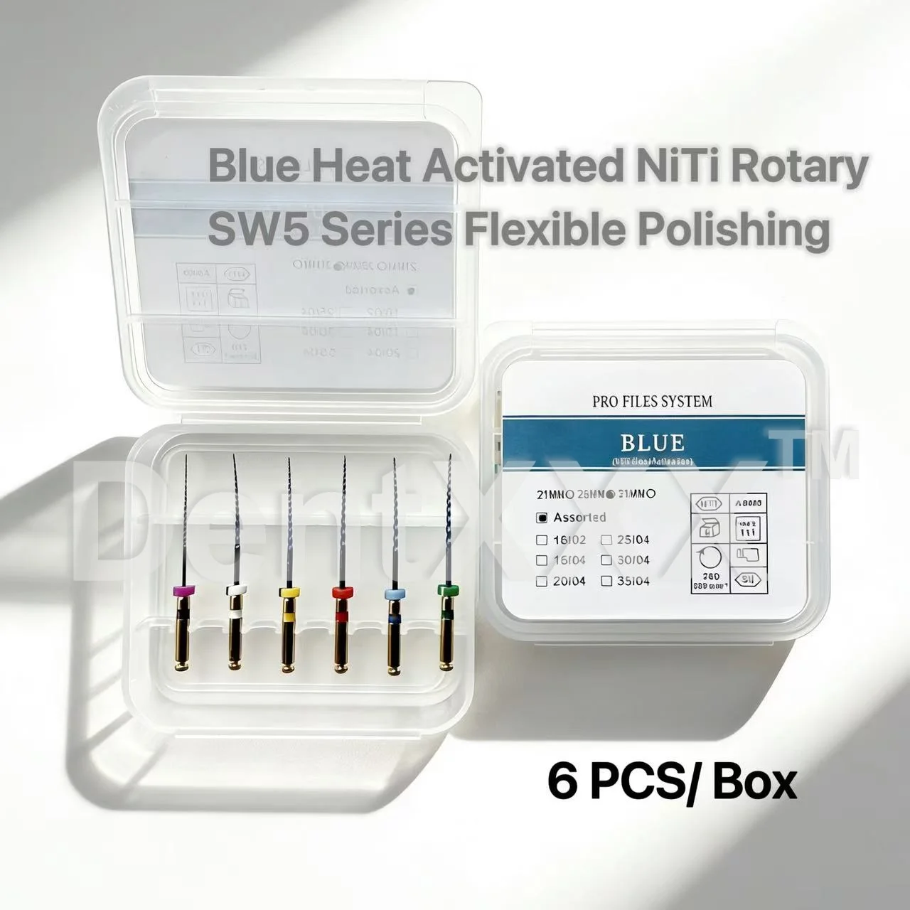 

6Pcs Blue Heat Activated NiTi Rotary Files SW5 Series Flexible Precision Polishing Tools For Finshing