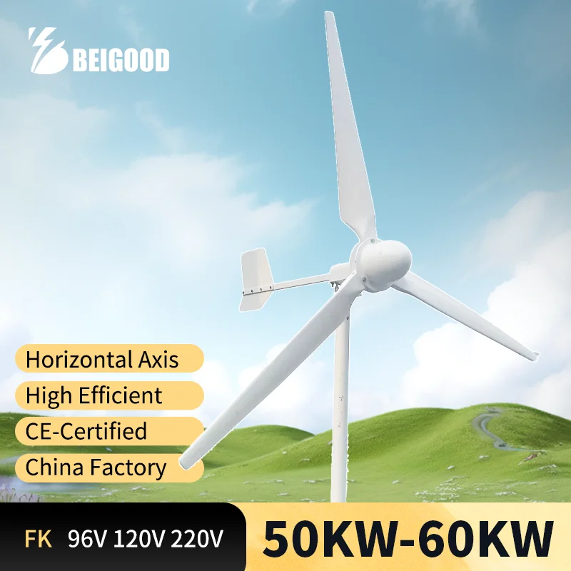 50KW 60KW 70KW  96V 120V 220V Horizontal Axis Wind Turbine New Energy Low Speed Start Low Noise High Efficiency With MPPT Hybrid