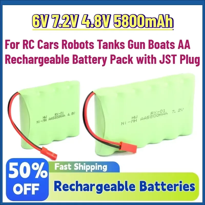 

New In Stock 6V 7.2V 4.8V 5800mAh NiMH Battery for RC Cars Robots Tanks Gun Boats AA Rechargeable Battery Pack with JST Plug