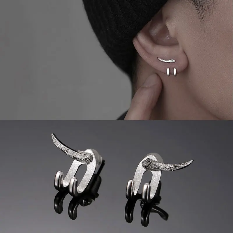 Personalized Hip-hop Trendy Women's Diagonal Hook Stud Earrings, Fashion Men's Personalized Party Luxury Brand Jewelry Ear Studs