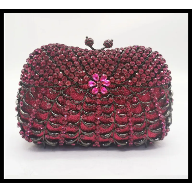 Royal Blue Fish Scale Floral Hollow Rhinestone Rectangle Clutch Luxury Chinese Style Evening Purse Mature Women Wedding Banquet view 5