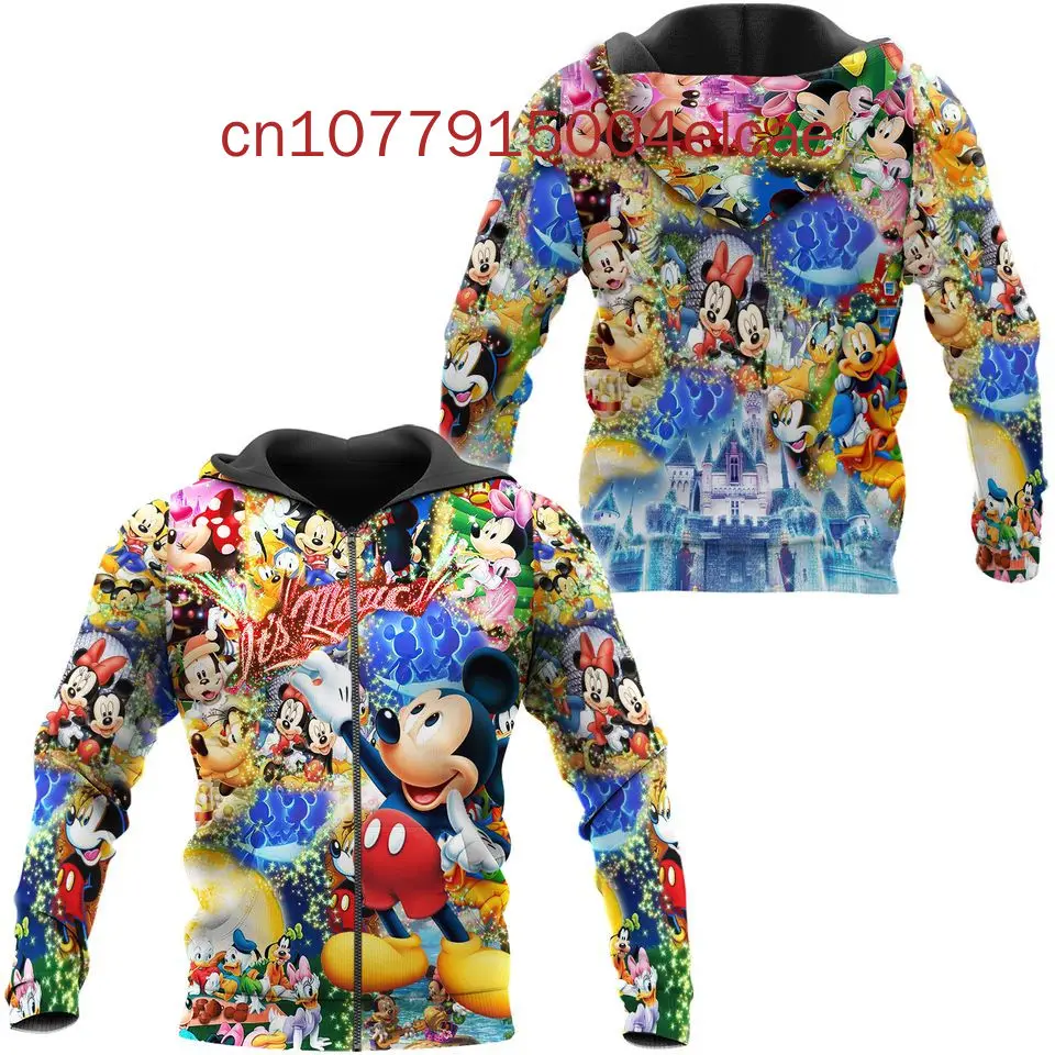 New Mickey Mouse Magical Glitter Castle | Disney 3D Zip Hoodie Casual Street Fashion Men's and Women's Long Sleeve Hoodie