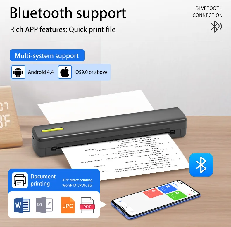 طابعات C80 A4 المحمولة اللاسلكية 200/300 ديسيبل متوحد الخواص صغيرة بدون حبر حراري بلوتوث للهواتف الذكية التي تعمل بنظام Android وIOS