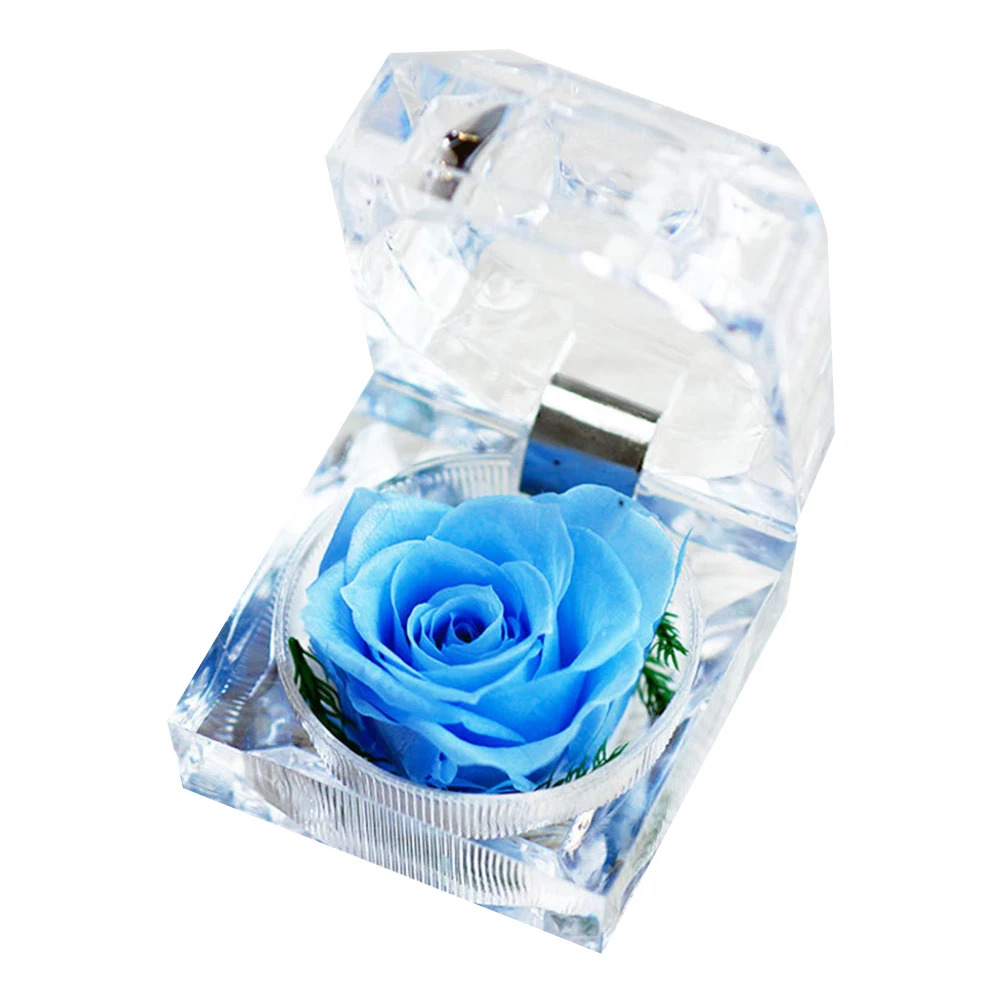 

1Pcs Preserved Flowers in Glass Dome Gift Box Sky-Blue Lifelike Fresh Flower Decoration for Birthday Mother's Day