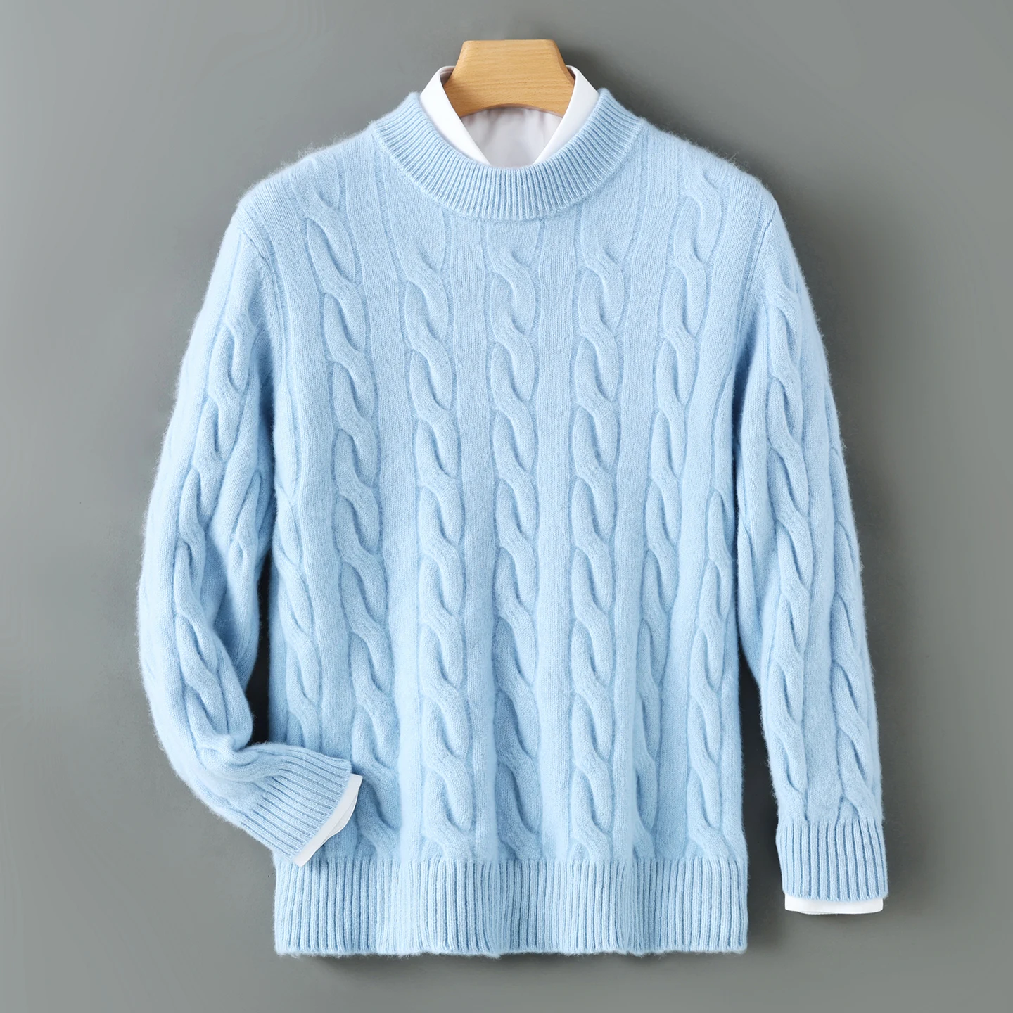 

Men Wool Sweater Pullover Autumn Winter Cashmere Long Sleeve Thick Warm 100% Merino Wool Knitted Jacquard Solid High Quality Top