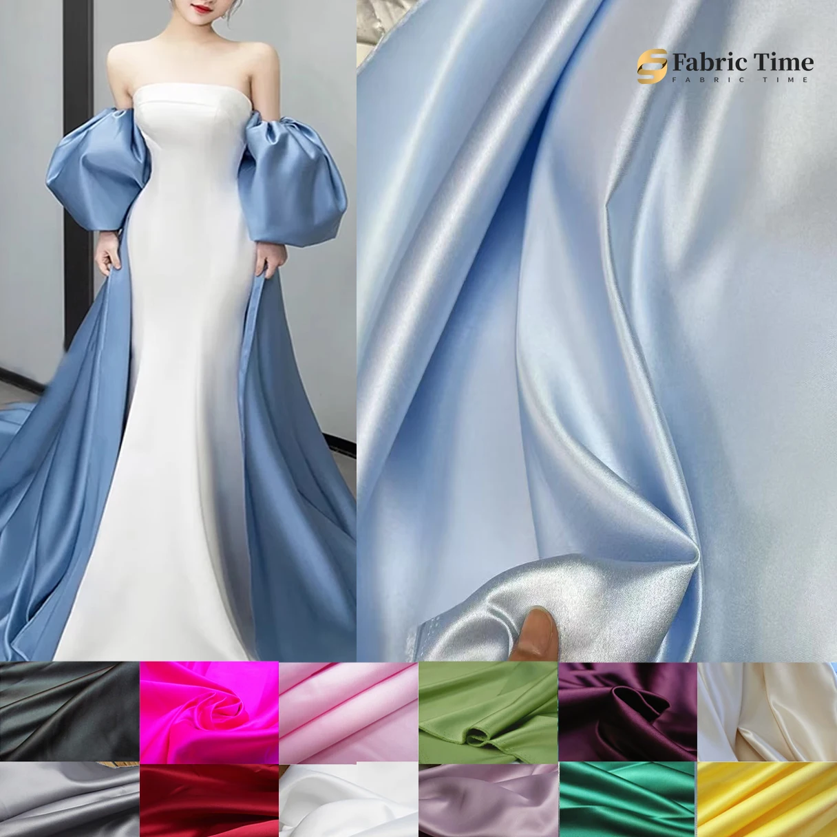 

Черный, белый, синий, золотой, зеленый атласная ткань на метр. Свадебное платье, платье, вечернее платье, ткань для штор.