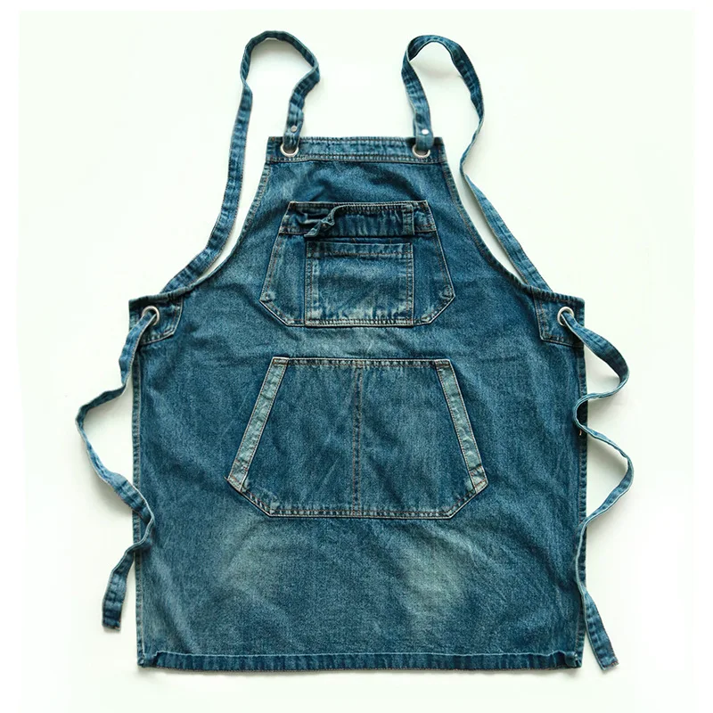 

Korean version denim apron convenience store milk tea shop cake baking flower shop men's and women's work clothes printed logo