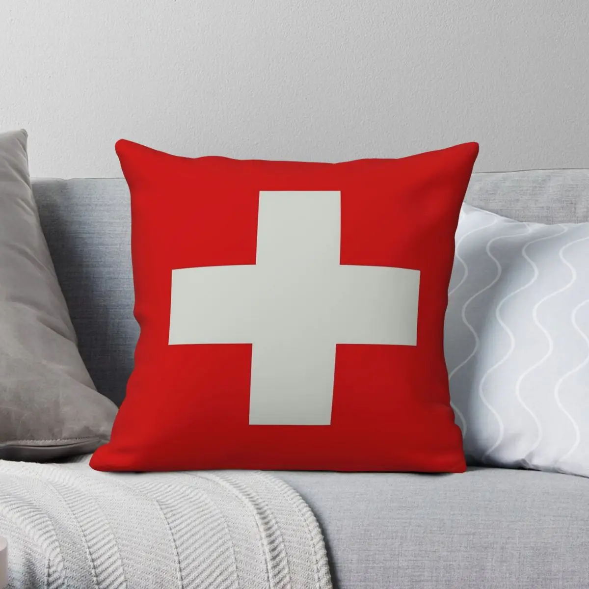 Swiss Cross Switzerland Flag Square Pillowcase Polyester Linen Velvet Printed Zip Decor Bed Cushion Cover 45x45