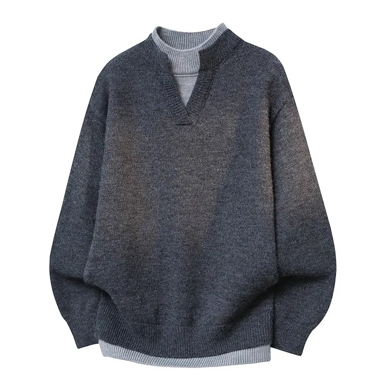 

Мужской повседневный вязаный свитер с длинным рукавом, свободного кроя, осенне-зимний, из полиэстера, теплый, с круглым вырезом, однотонный.