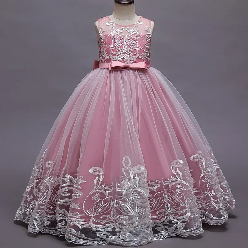 Flower Girl Dresses Princess Skirt Gradient Flower Sequins Long Wedding Child Lace Children's Host baby girl dress Floor-Length