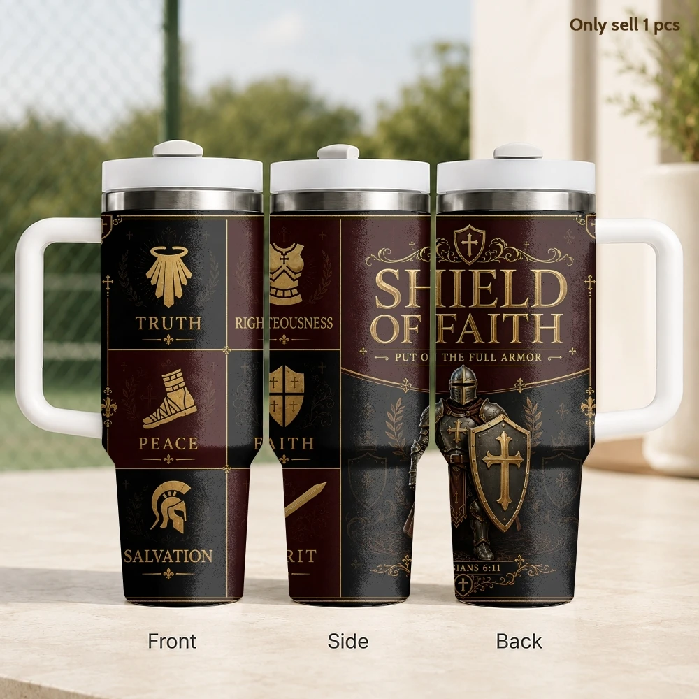 Vintage Gothic Foil Cross Knight Faith Vacuum Flasks 40oz Stainless Steel Insulated Tumbler Handle Straw Leakproof Travel Mug