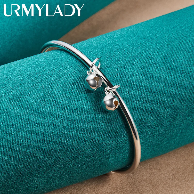 

URMYLADY 925 Sterling Silver Double Small Bell Bangles Bracelet For Women Wedding Fashion Charm Jewelry