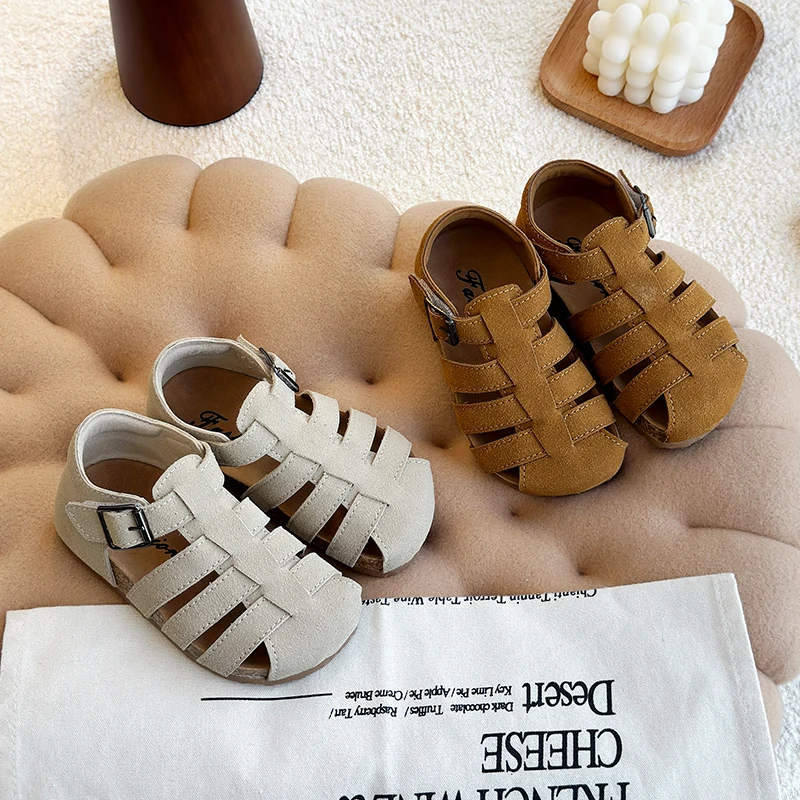 

Suede Leather Girl's Sandals Soft Cowhide Summer Children's Beach Shoes Genuine Leather Baby Boys Gladiator Sandals