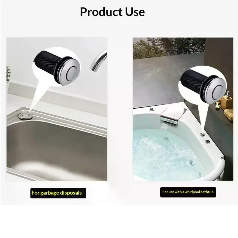 Pneumatic Switch Massage Bathtub Starter Accessories Stainless Steel Button Extended Air Switch For Kitchen Waste Disposer