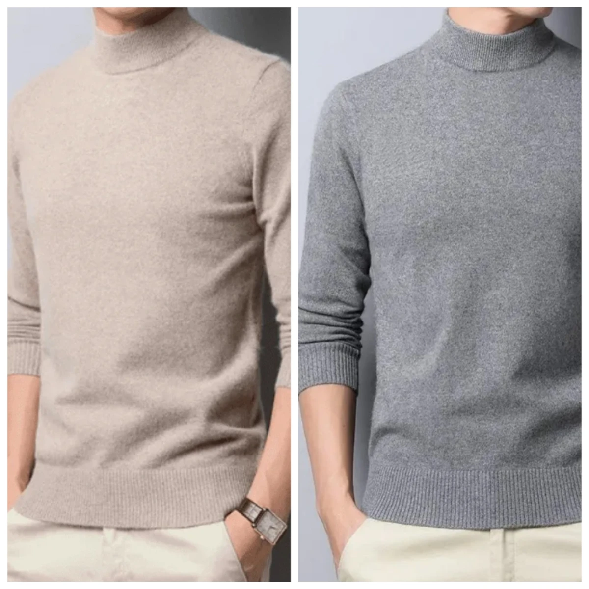 

Half-high Collar Slim-fit Basic Solid Color Men's Warm Autumn and Winter Sweater, Daily Casual Long-sleeved T-shirt.