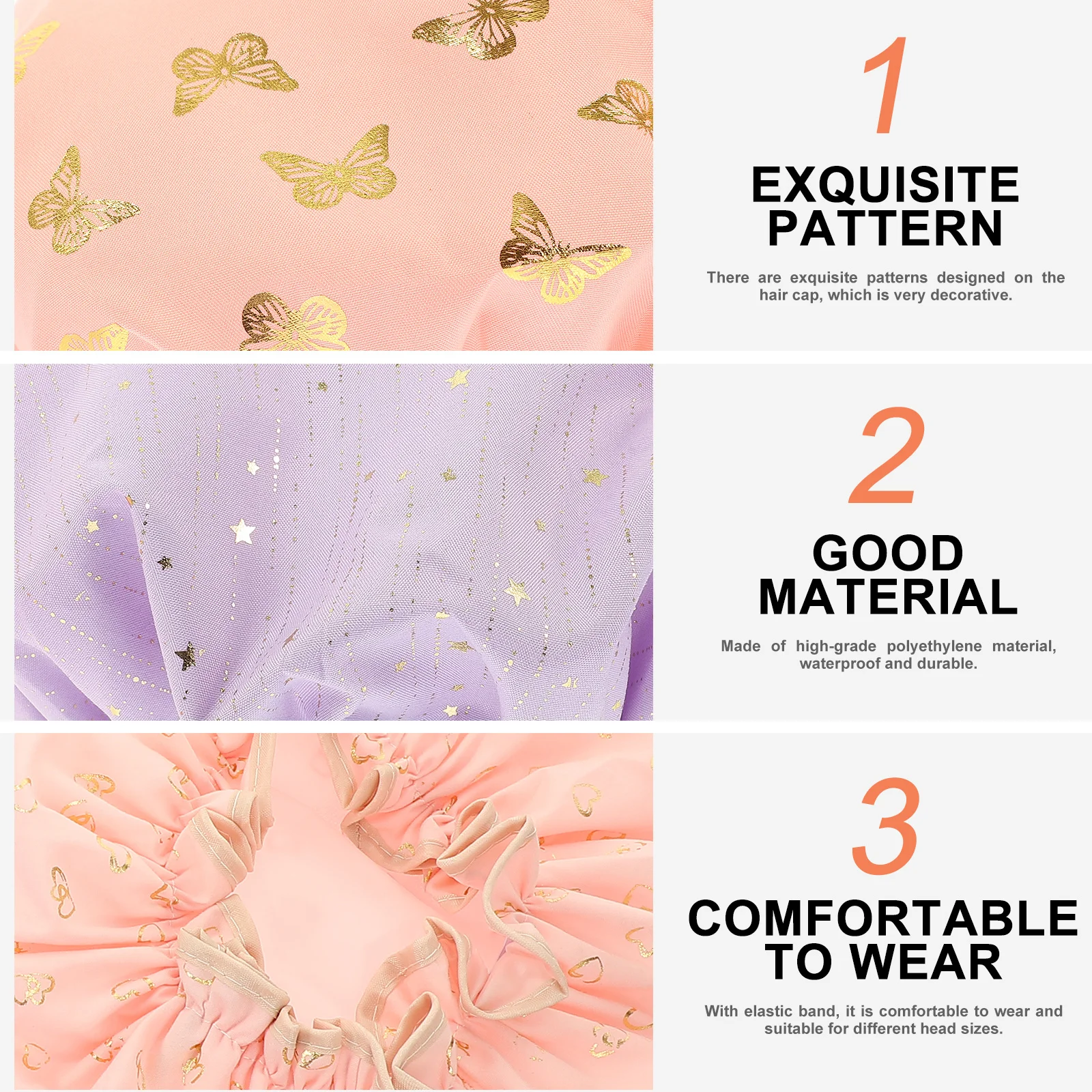 3 قطع من قبعة الاستحمام المقاومة للماء للأطفال، قبعة حمام ناعمة قابلة لإعادة الاستخدام وقابلة للطي للأطفال أثناء السفر وحماية الشعر الأساسية #1