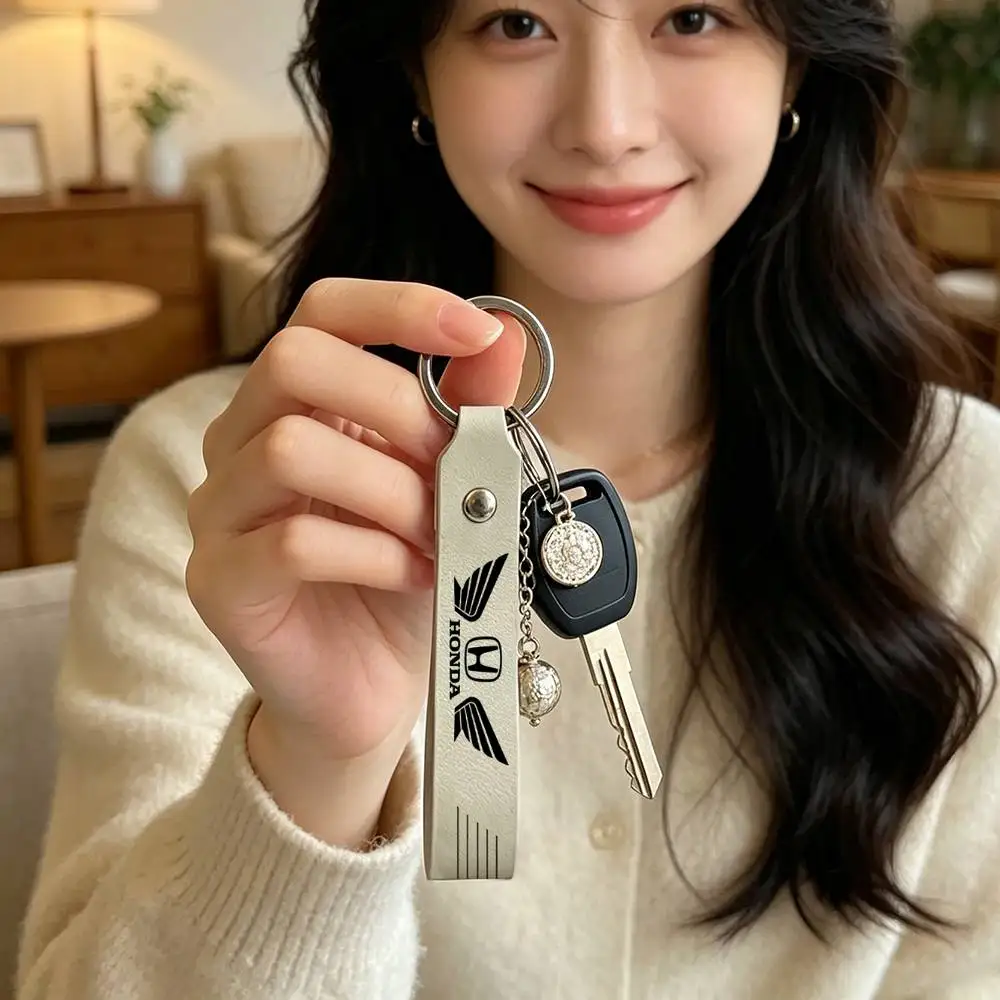 

For HONDA PU Leather Motorcycle Keychain Universal Motorbike Key Ring Holder For Riders Men Gift