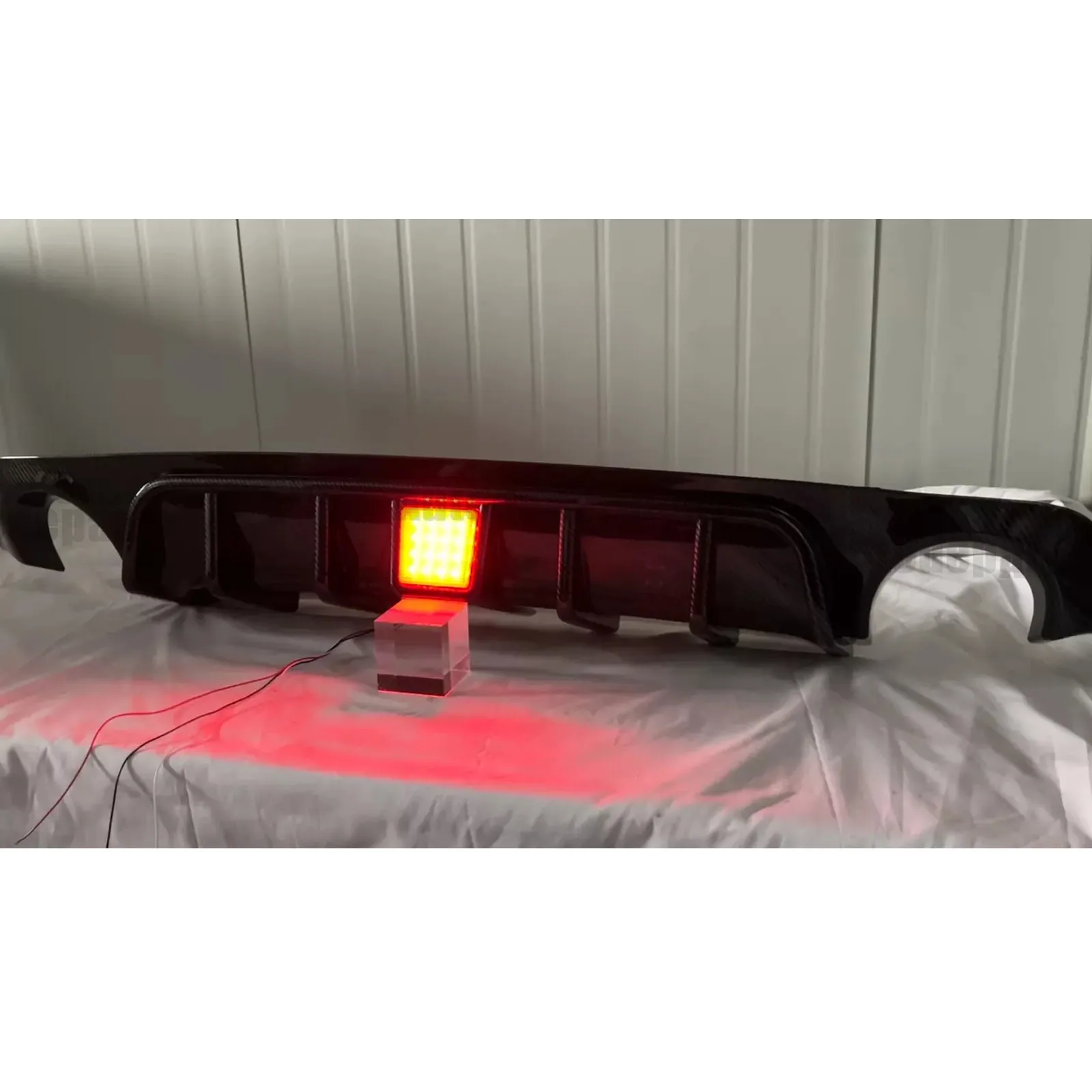 

Carbon Style Rear Bumper Diffuser Lip For 2018-2023 Infiniti Q50 W/ LED Light