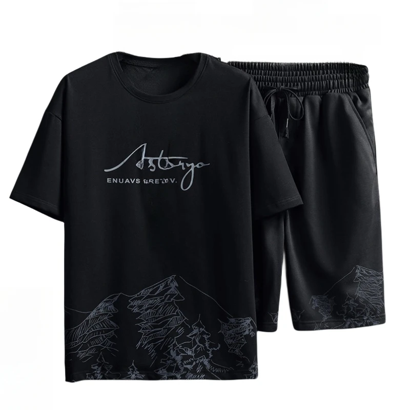 

Ice Silk ort Sve T-irt Set for Men Summer Loose Faionable Simple High-End Full Body Clothing ort Pants Teenagers