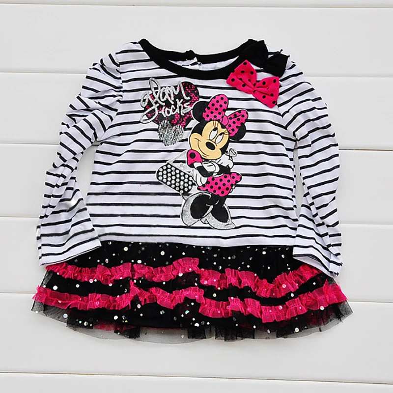 Autumn Baby Girls Minnie Clothing Sets Cotton Dress + Pants 2Pcs Suit Girls Mikey Mouse Clothes Sets Infant Cartoon Clothing