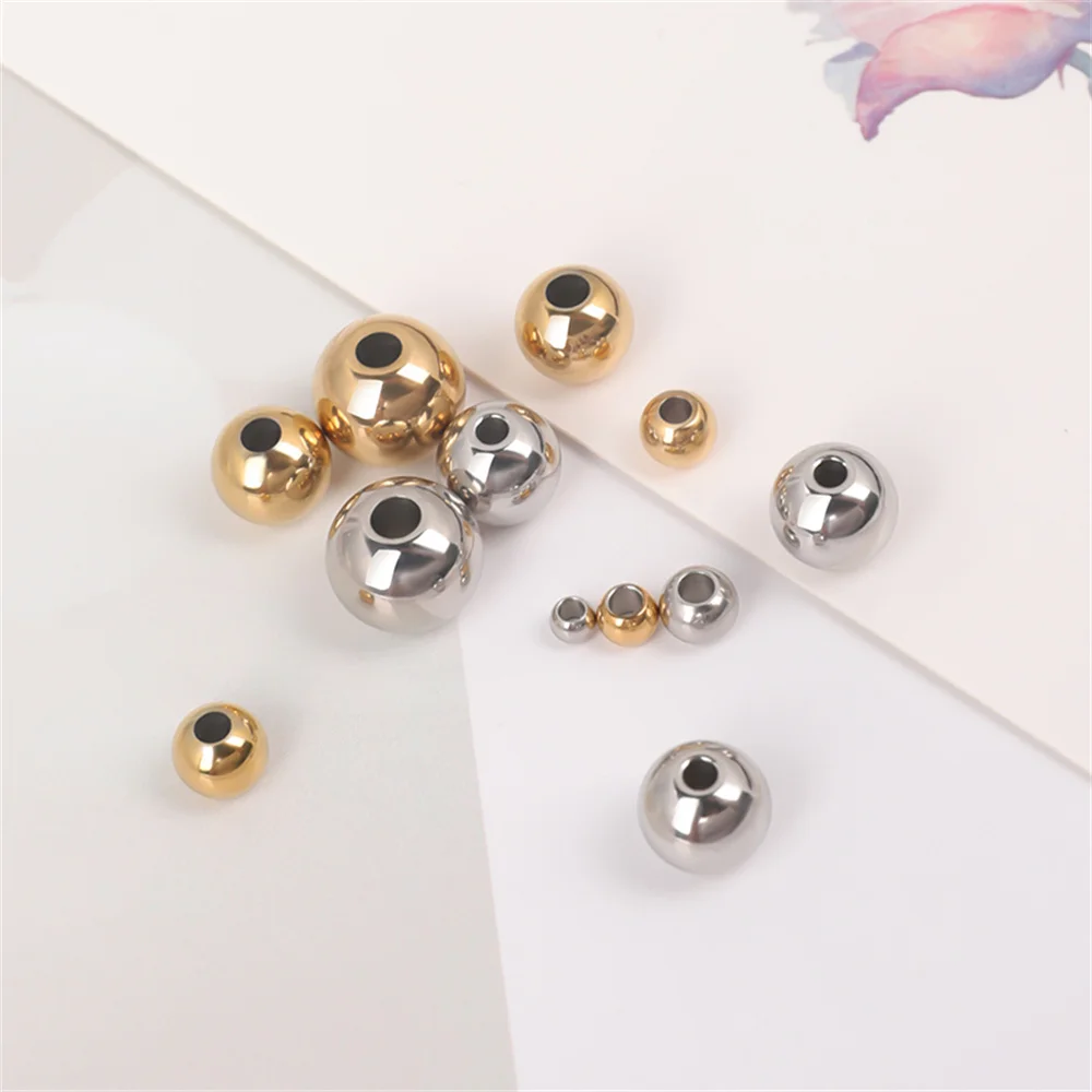 Aço inoxidável Rodada Spacer Beads para DIY Fazer Jóias, Colar, Pulseira, Artesanato Acessórios, Suprimentos por atacado, 2-6mm