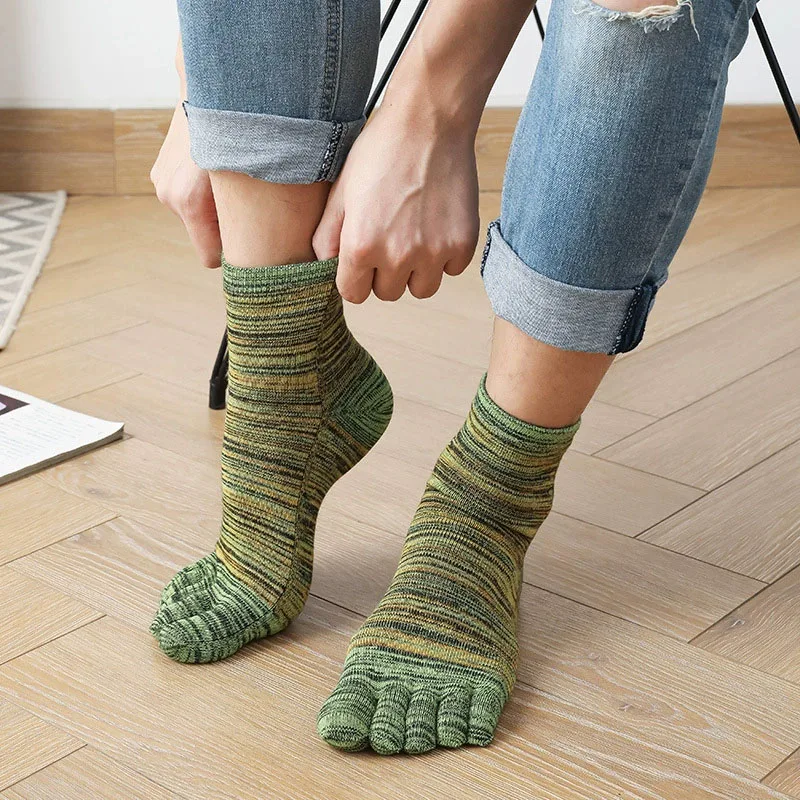 1/5 Pasang Kaus Kaki Bahagia Jari Kaki Warna-warni Pria Kaus Kaki Lima Jari Mode Hangat Sejuk Menyerap Keringat Antik Katun Pendek Siswa