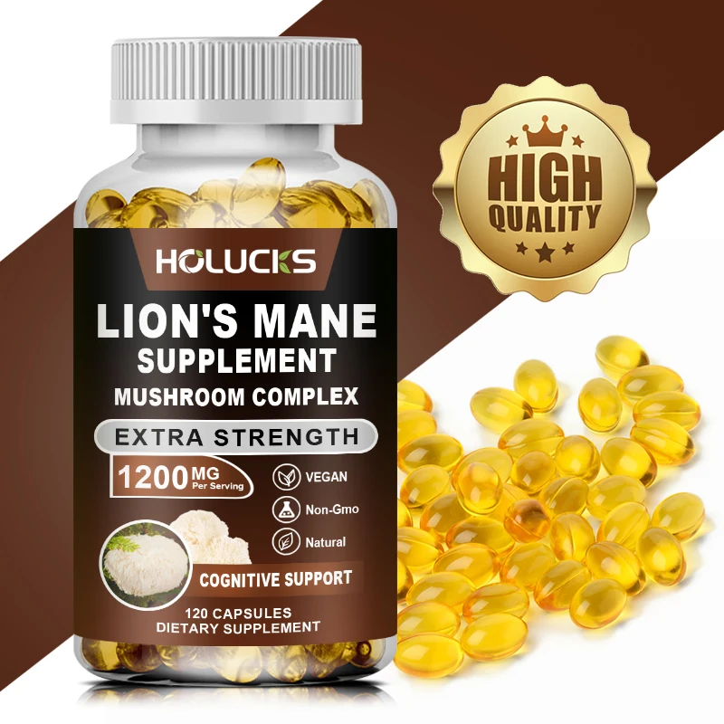 Lion's Mane Mushroom Complex Capsules, for Focus Support & Immune Health, Improve Memory, Protect Brain Nerves, Relieve Stress
