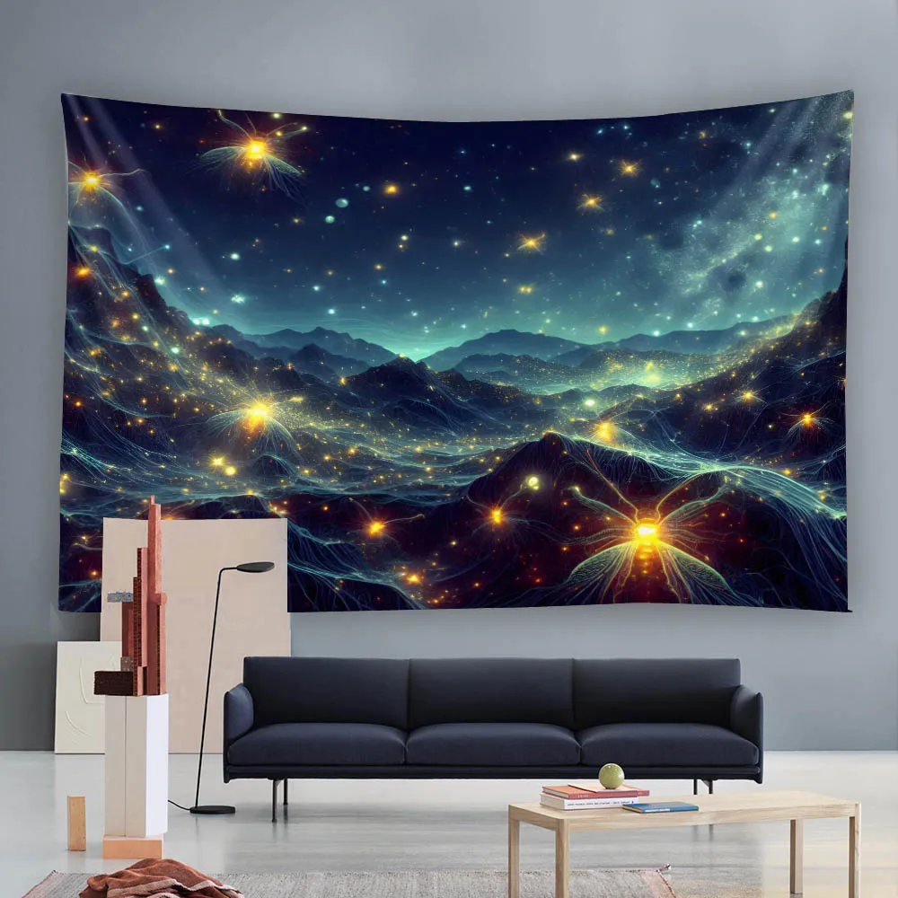 Cosmic Luminous Beetle Constellation Grand Tapestry Starry Sea Horse Wall Hanging Fabric Mural Home Decor Background Poster
