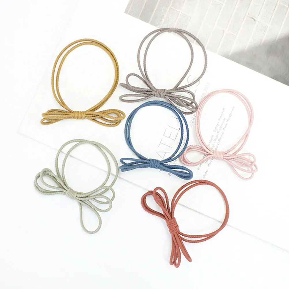 

6Pcs Two Layer Elastic Hair Ties Bowknot Stretch Ponytail Holder Hair Rope for Women Girls Cute Gift Ponytail Holder