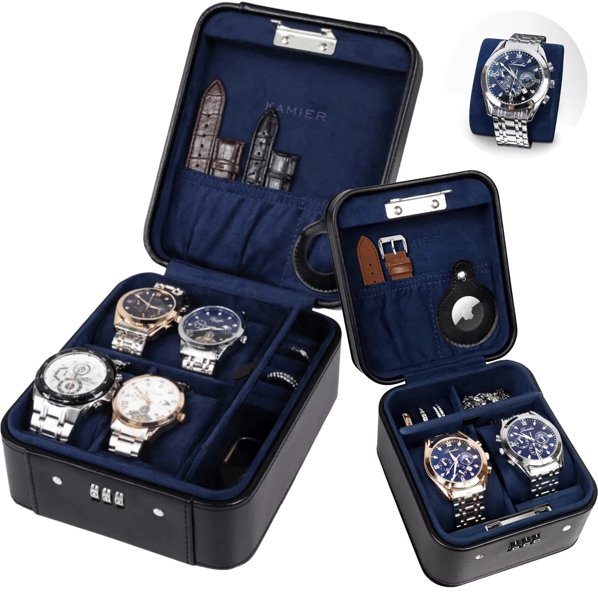 

Дорожный футляр для часов, органайзер для хранения часов и ювелирных изделий, дорожная коробка для часов из искусственной кожи с застежкой-молнией для хранения колец и часов