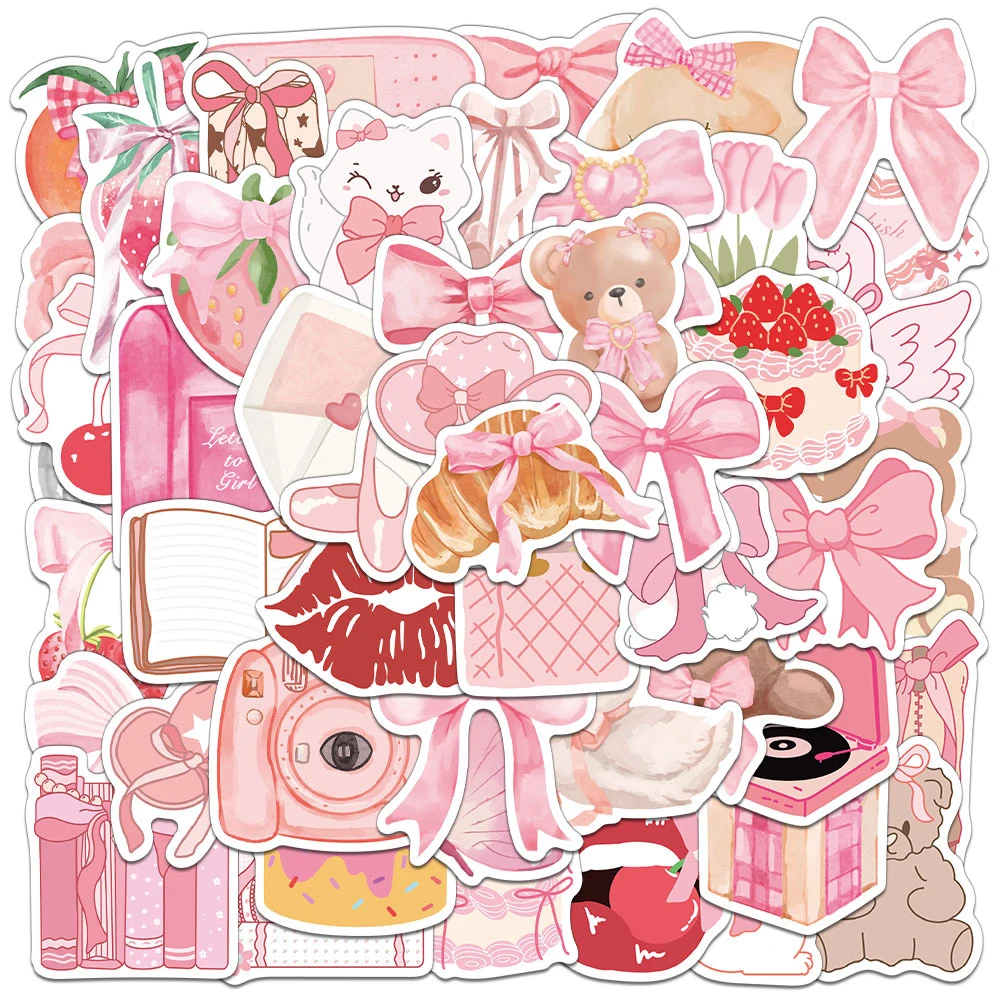10/30/50pcs Cartoon INS Style Pink Girl Aesthetic Stickers Cute Decoration DIY Phone Stationery Bike Waterproof Graffiti Sticker