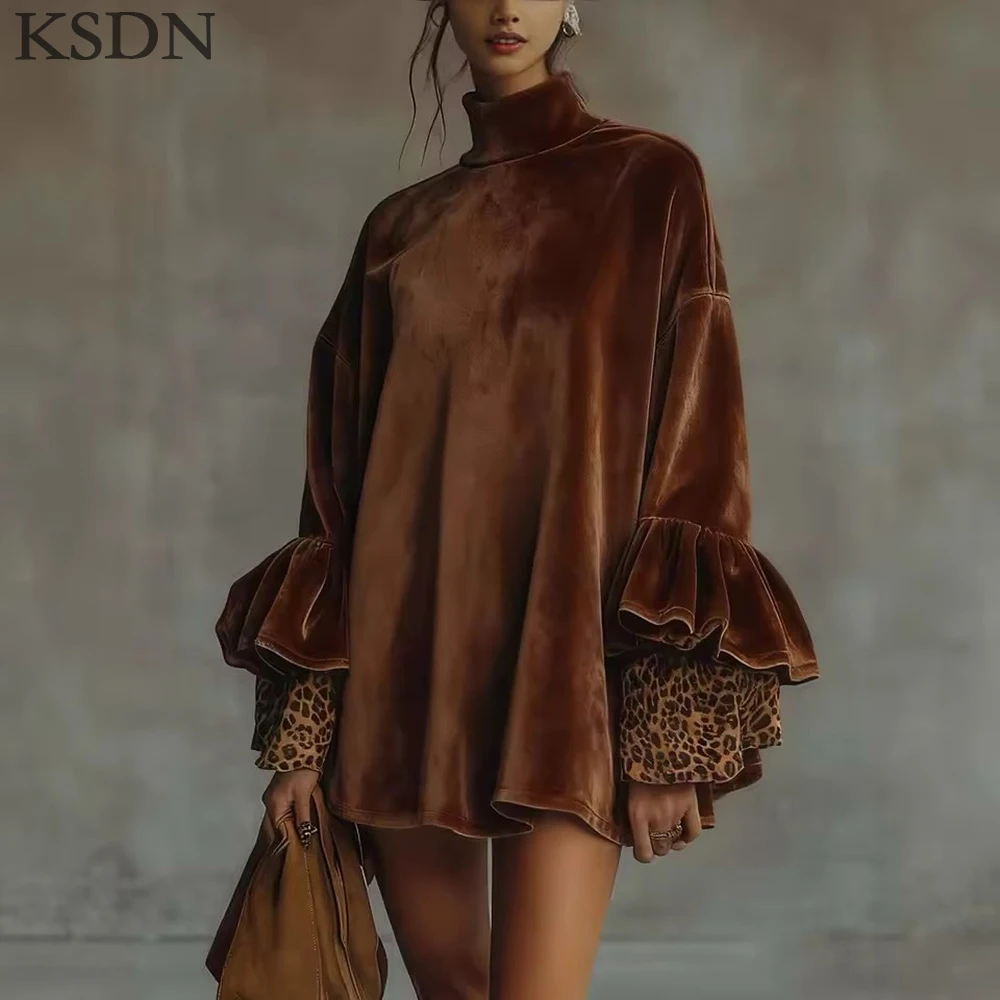 Sukienki wieczorowe KSDN Fashion z aksamitu, eleganckie, z długim rękawem, z wysokim dekoltem, długość nad kolano, luksusowe sukienki na specjalne okazje i do noszenia na co dzień dla kobiet.