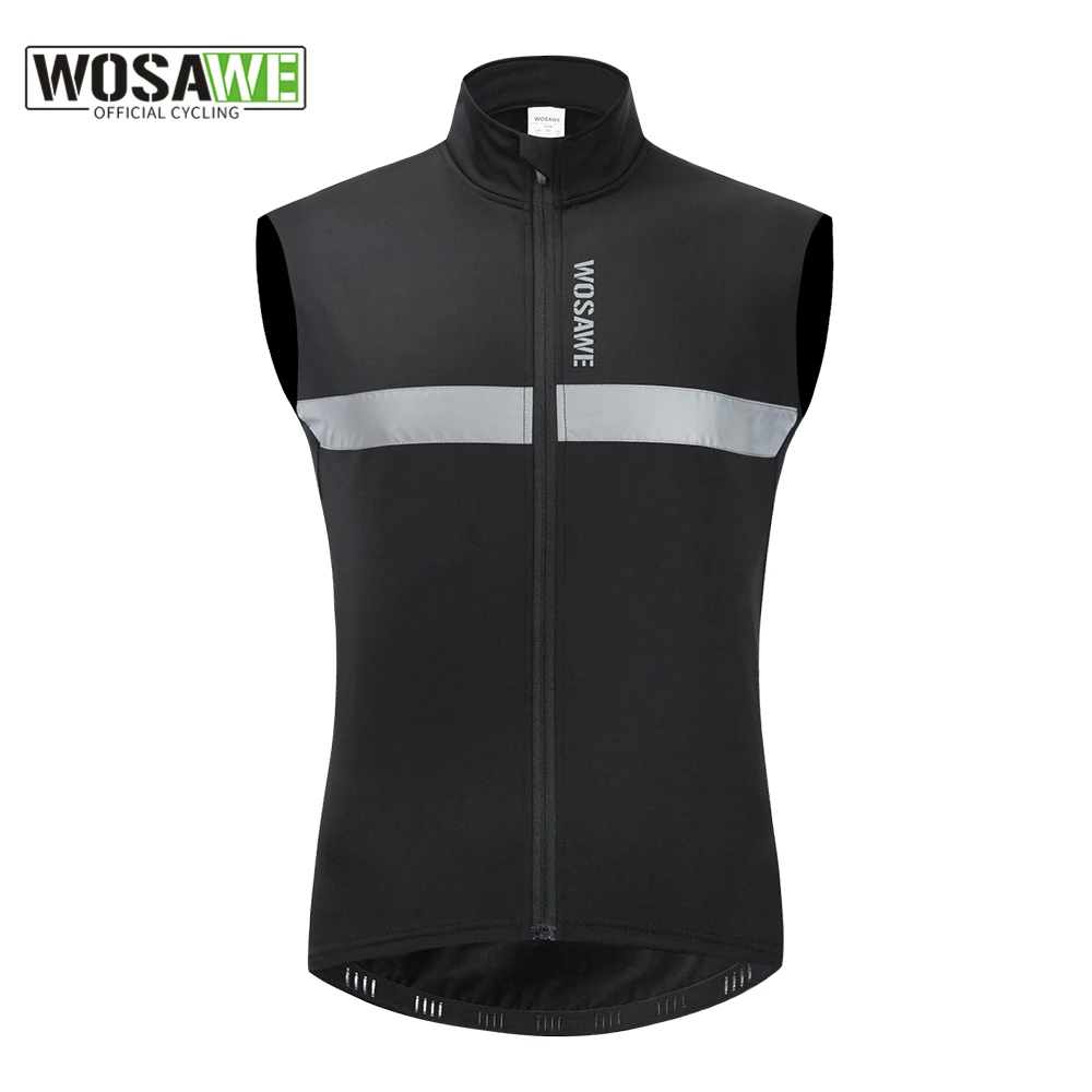 WOSAWE Winter Cycling Vest Fleece Warm Up Windproof Gilet Road MTB Bike Riding Running Vest Reflective Biyclcle Cycling Jacket