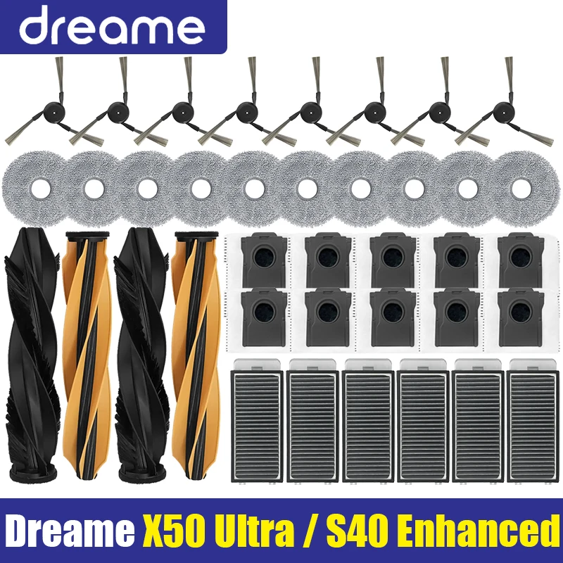 Dreame x50 ultra/s40 edição aprimorada peças de aspirador de pó rolo principal escova lateral filtro hepa esfregão pano saco de pó