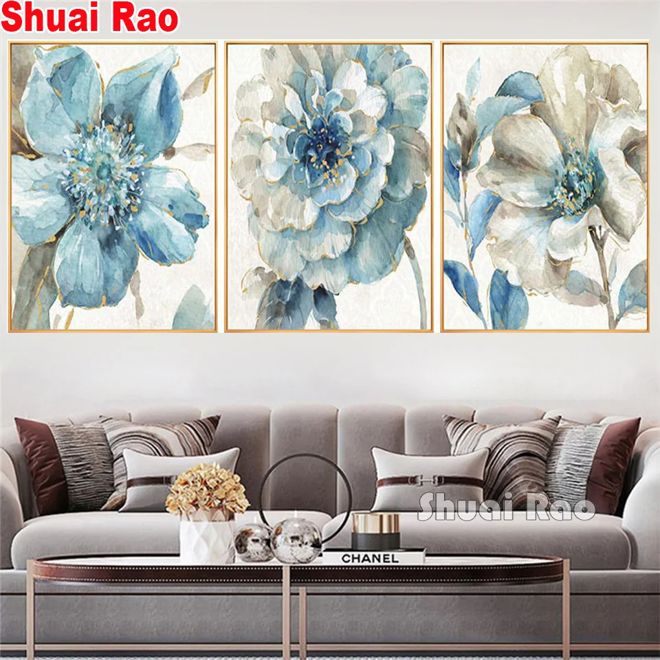 

DIY Modern Triptych Full Diamond Painting Elegant flower American Style bag Diamond Embroidery Home Decor 3 piece Painting,