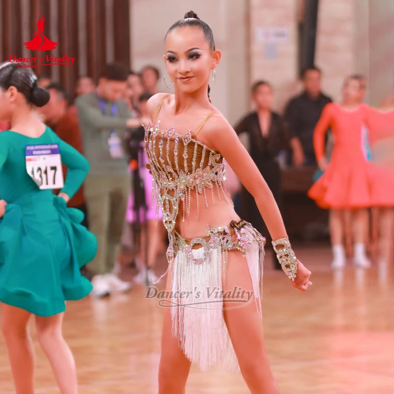 Adult&Teenagers Professional Latin Competition Suit Customize Female Chacha Samba AB Stones Perform Clothing Dancer's Vitality