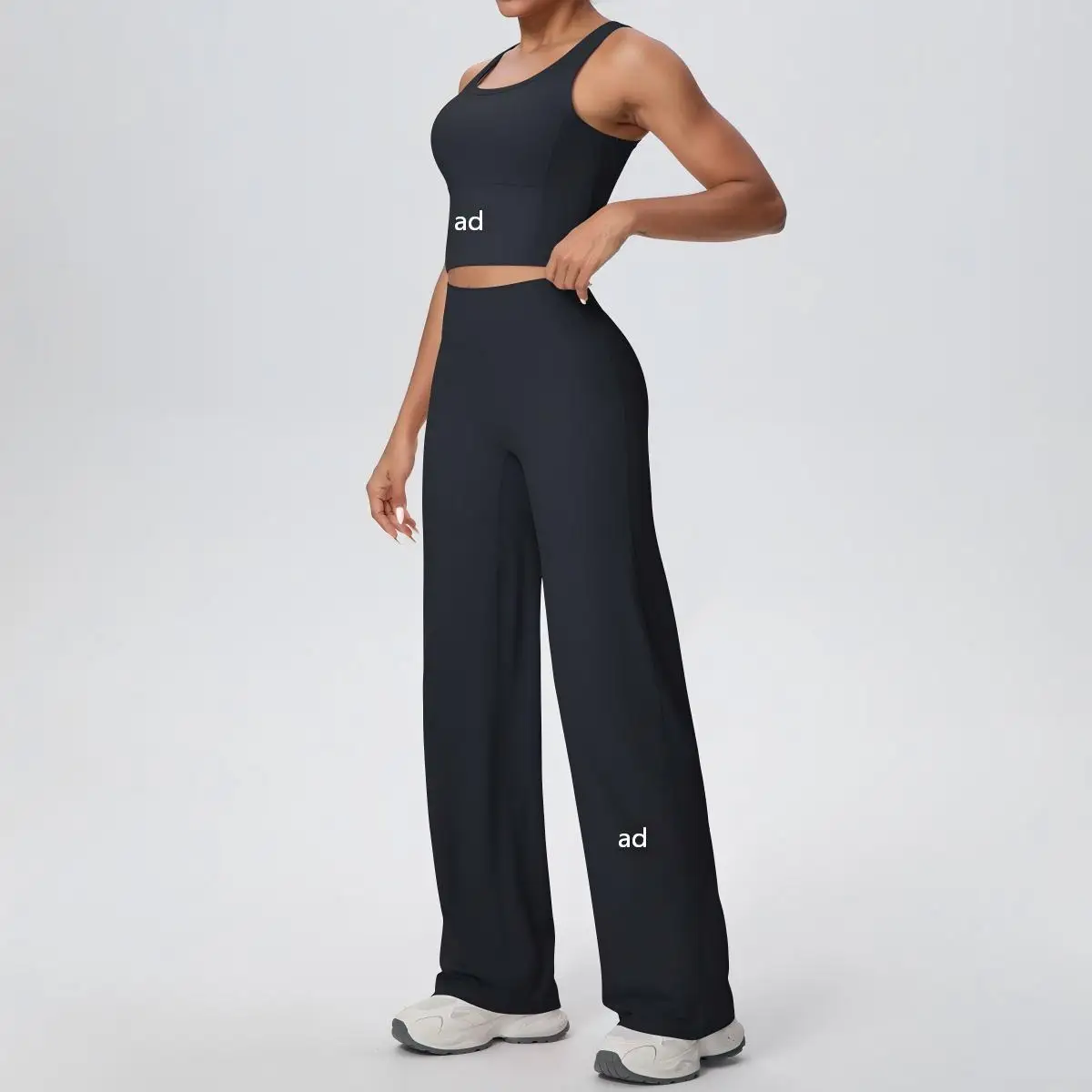 2026 new double-sided brushed breathable set, long and wide leg yoga suit set, sports running and fitness two-piece set