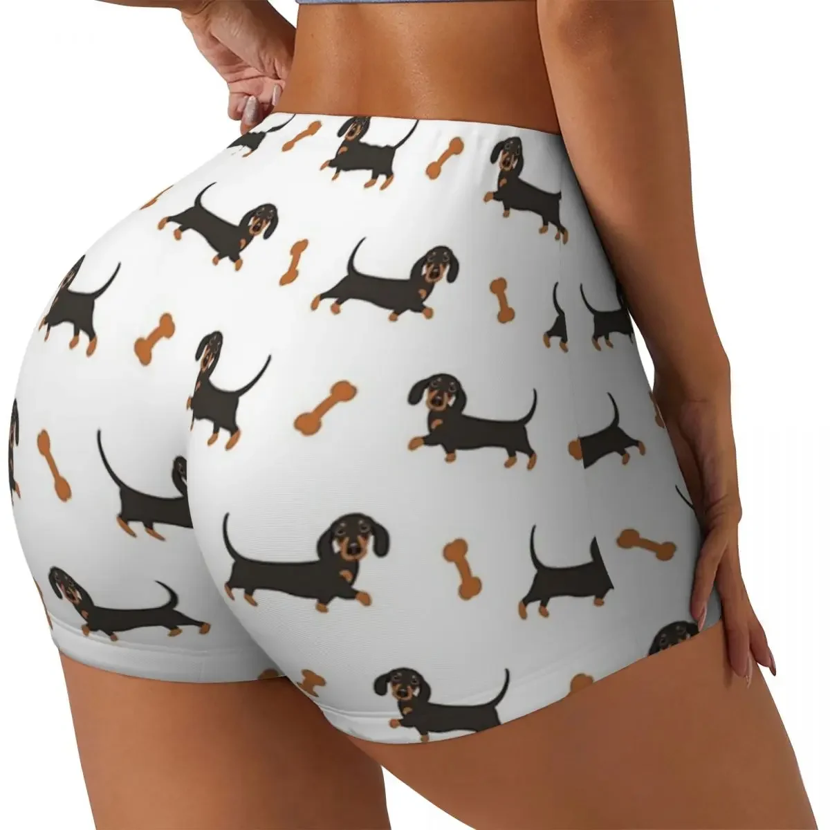 Custom Black And Tan Dachshund Sausage Dog Women Gym Workout Running Shorts Athletic Volleyball Biker Yoga Shorts