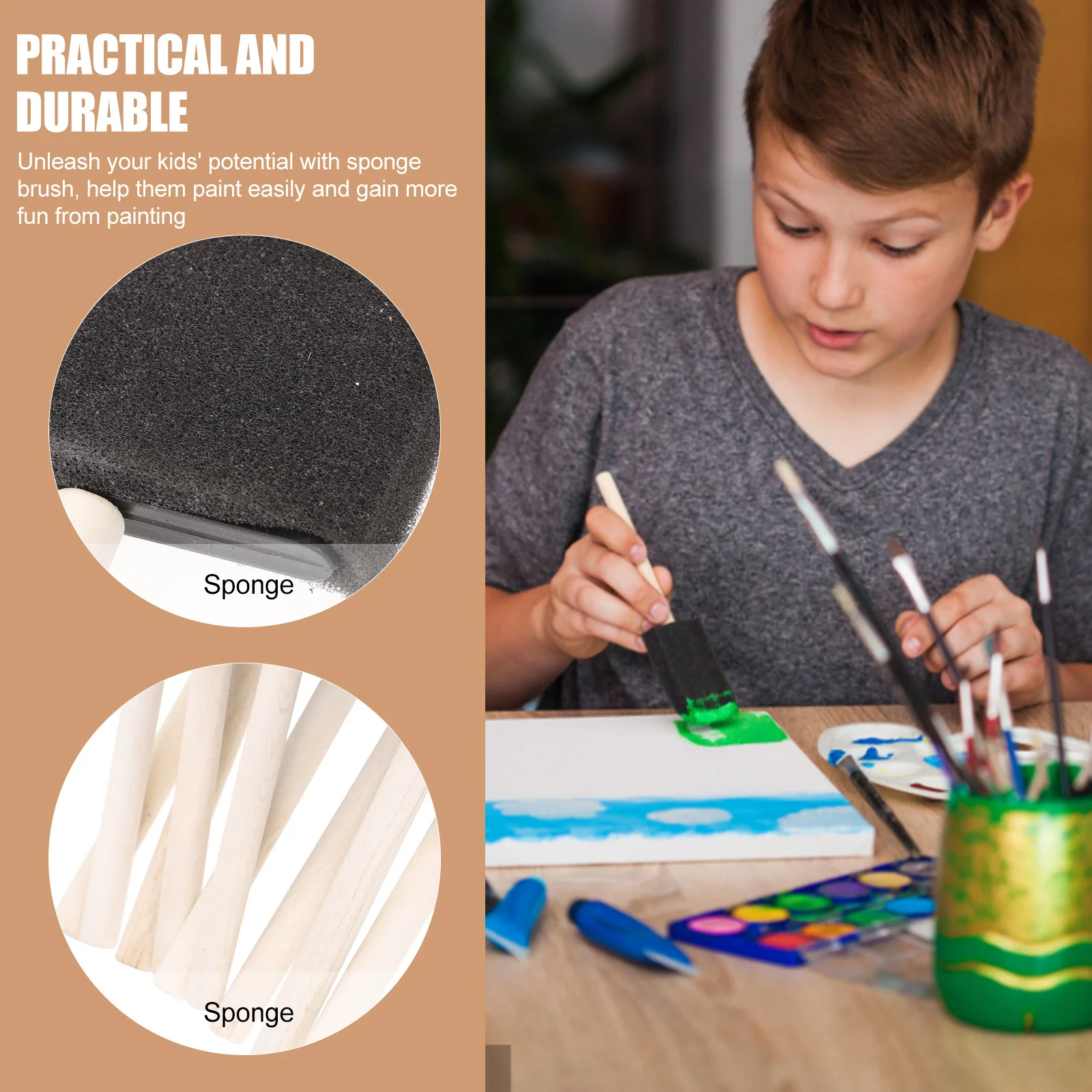 

16Pcs Kids Sponge Paint Brushes Easy Clean DIY Craft Tools Fun Graffiti Art Supplies for Children Imagination Development