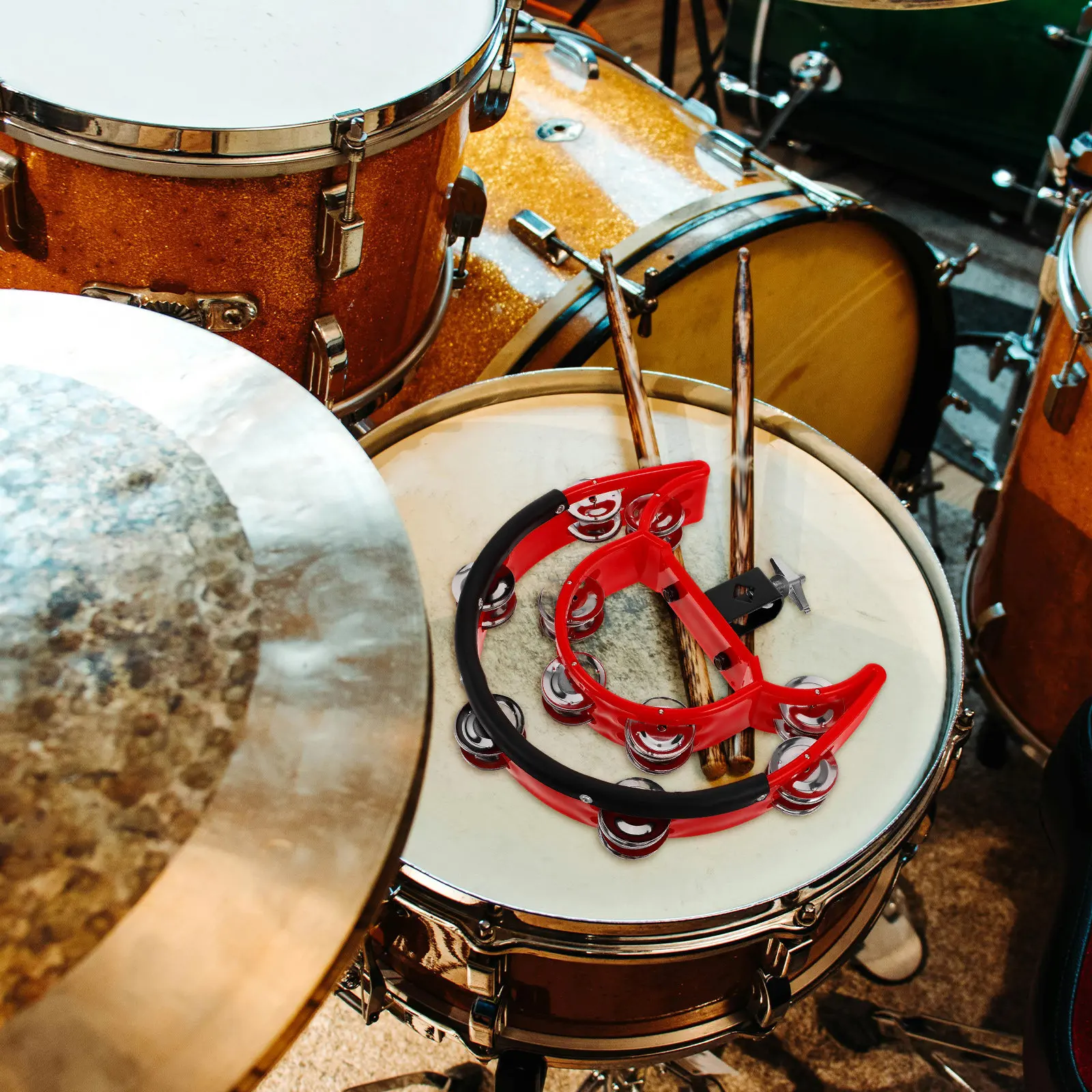 Hi-Hat Tambourine Percussion Instrument Double Layer Metal Jingles Drum Mountable Accessory for Drum Kit Hi-Hat Tambourine