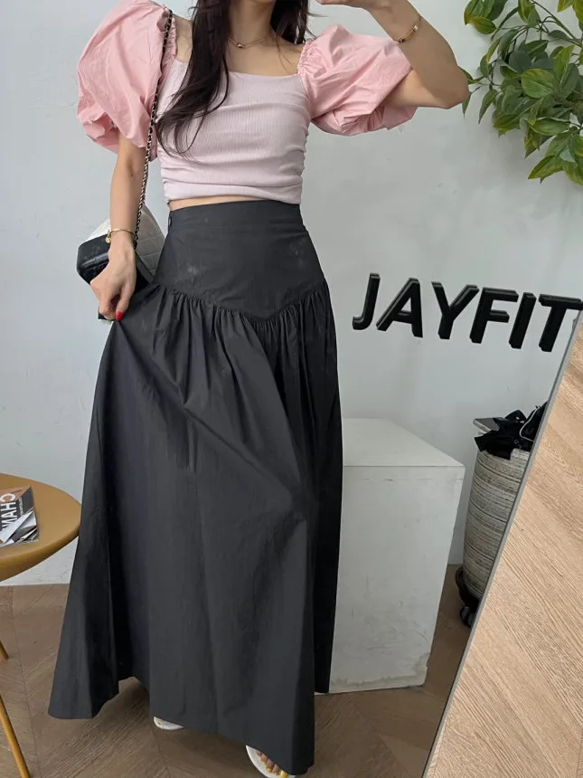 Falda acampanada plisada Retro para mujer, faldas largas blancas de cintura alta, diseño de artículo de otoño