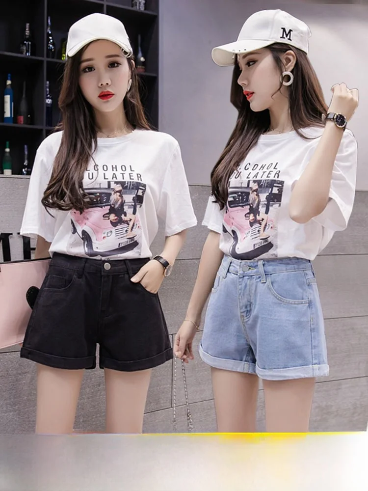 High Waist A-Line Denim Shorts Women Summer 2026 New Loose Slimming Student Black Wide Leg Trendy Hot Pants Casual Jeans