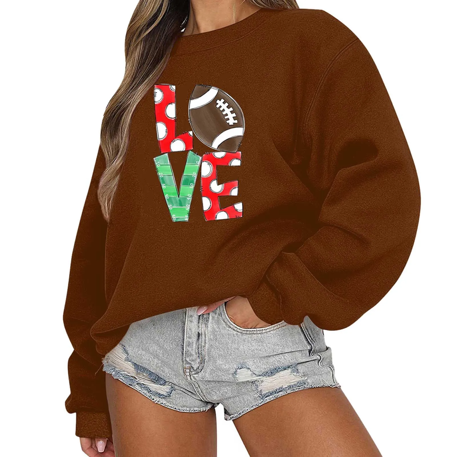 Rugby Love Print Casual Sweatshirts Oversized Aliciarayart Hoodies Met Patroon Winter Dames Sweatshirts Y 2K Europese Kleding