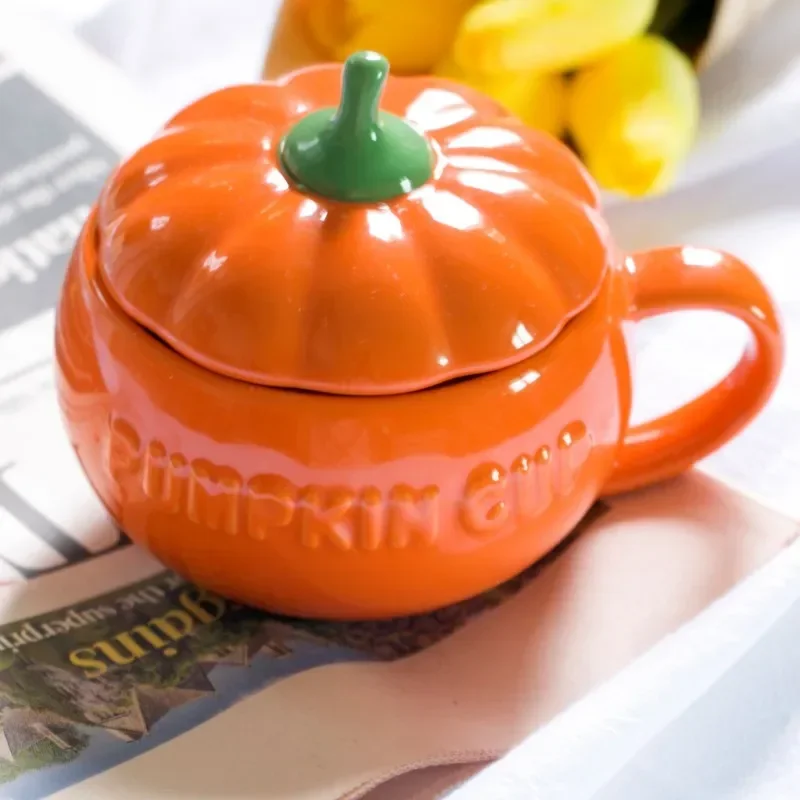 Pumpkin Creative Water Cup Ceramic Thermos Cup with Lid Exquisite Breakfast Oatmeal Cup Heat-insulating Scalding-proof Milk